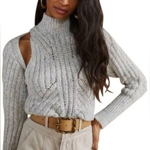 Anthropologie Shrug Sweater Set - Cream w/Navy  (2 Pieces) - NWT